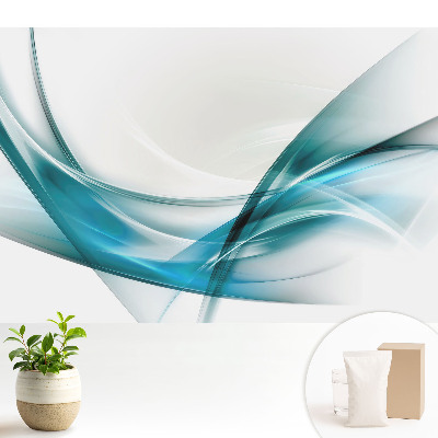 Tapeta na stenu s abstraktnými čiarami a vlnami v modrých odtieňoch