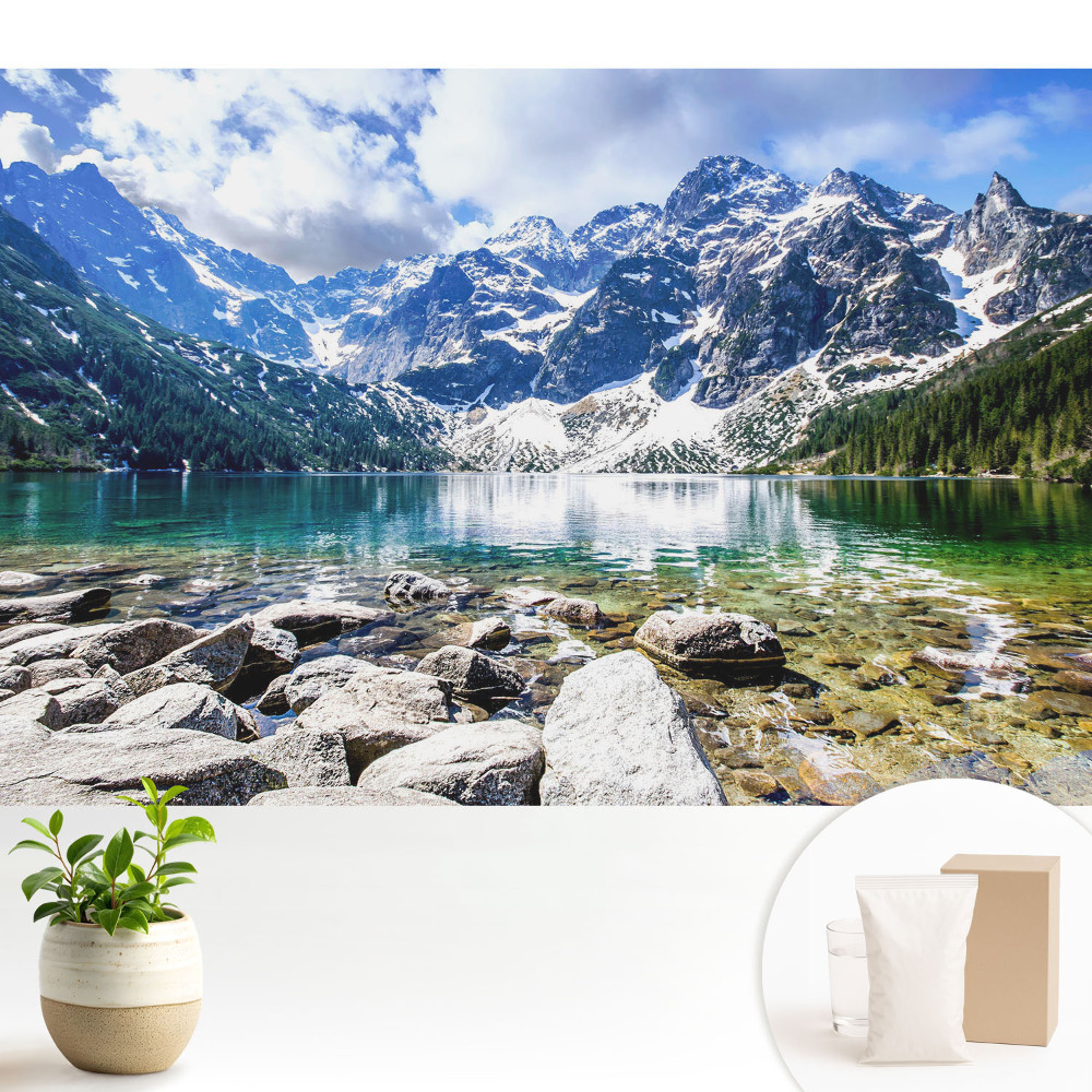 Tapeta do obývačky Horské jazero a vrcholy inšpirujú svojím pokojom