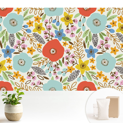 Luxusná tapeta s motívom farebných kvetov na bielom pozadí