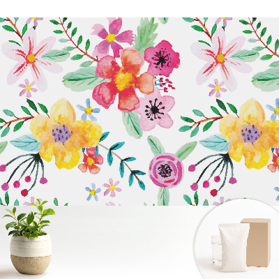 Tapeta do obývačky s farebnými akvarelovými kvetmi