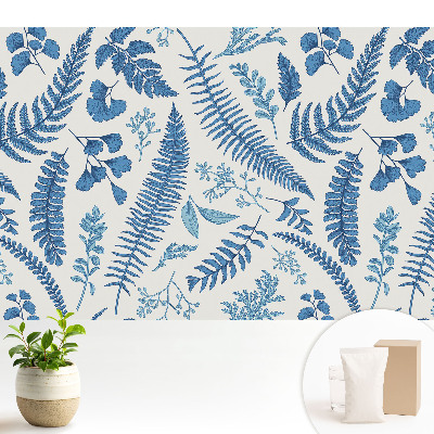 Tapeta Modré listy na bielom pozadí