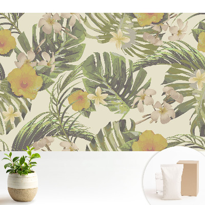 Tapeta na stenu s motívom tropických listov a kvetov