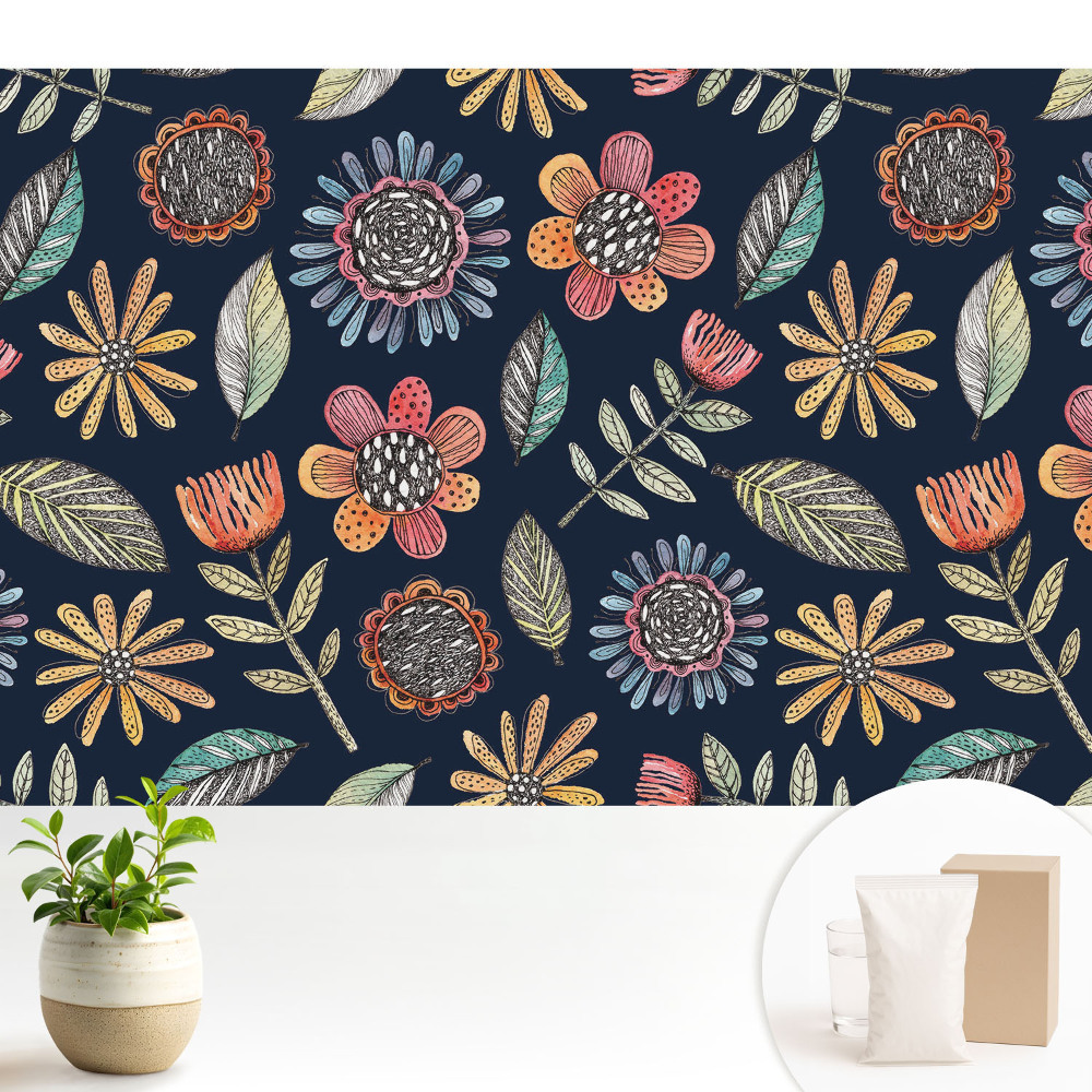 Luxusná tapeta Mozaika farebných kvetov a listov