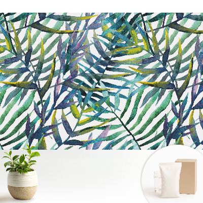 Tapeta s motívom tropických akvarelových listov v opakujúcom sa vzore
