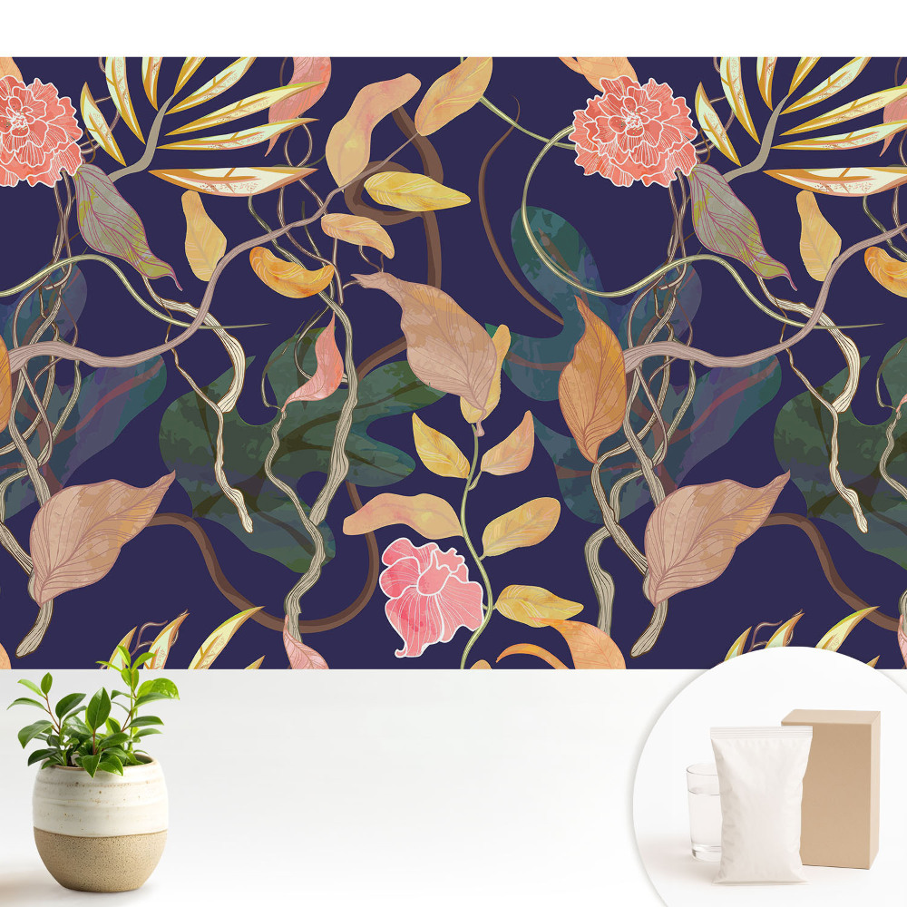 Tapeta na stenu Exotická flóra na tmavomodrom pozadí