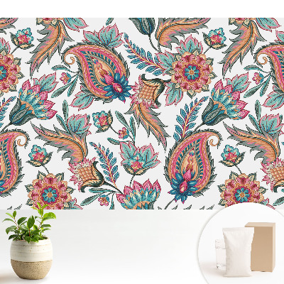 Luxusná tapeta s paisley vzorom s kvetmi a listami