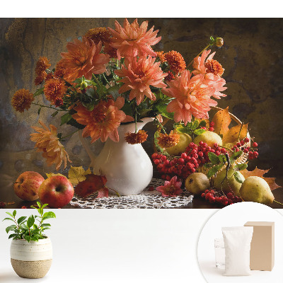 Tapeta s motívom kvetov a ovocia do obývačky