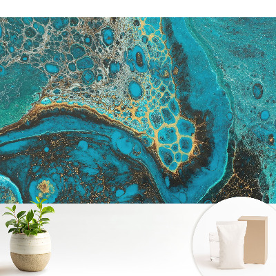 Tapeta do obývačky s tyrkysovým organickým vzorom