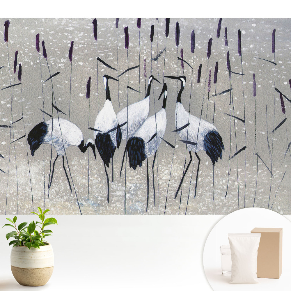 Luxusná tapeta Elegantné žeriavy medzi trávou