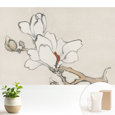 Tapeta do obývačky s klasickým vzorom magnólií v atramentovom odtieni