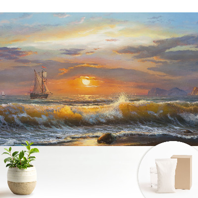 Tapeta na stenu Plachetnica na mori pri západe slnka