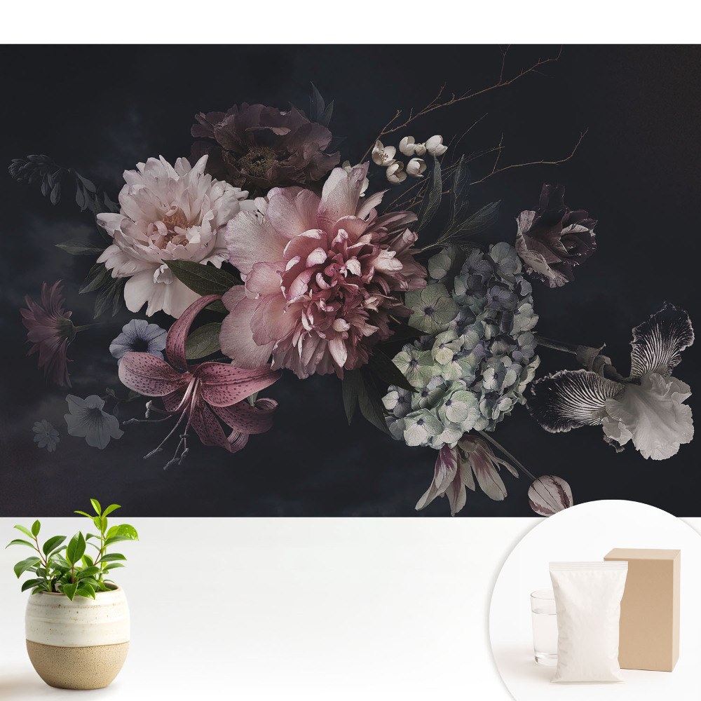 Tapeta do obývačky Kvetinová elegancia na tmavom pozadí