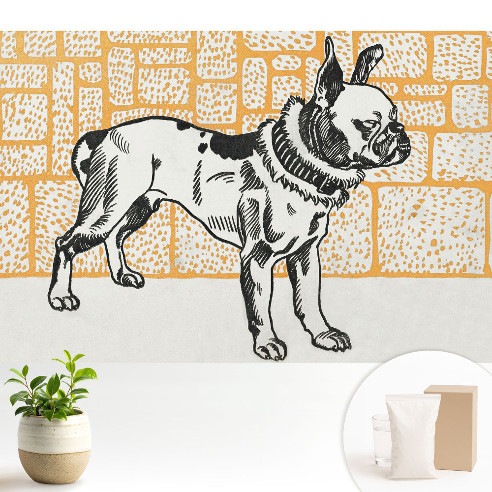 Tapeta do obývačky Pes na pozadí tehál v retro štýle