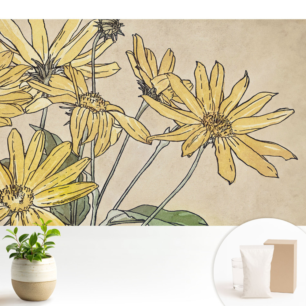 Tapeta do obývačky Žlté kvety na béžovom pozadí