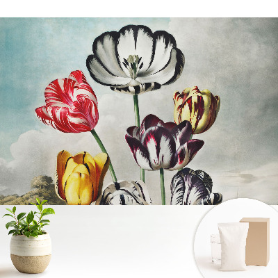 Tapeta na stenu s motívom kytice tulipánov v klasickej elegancii