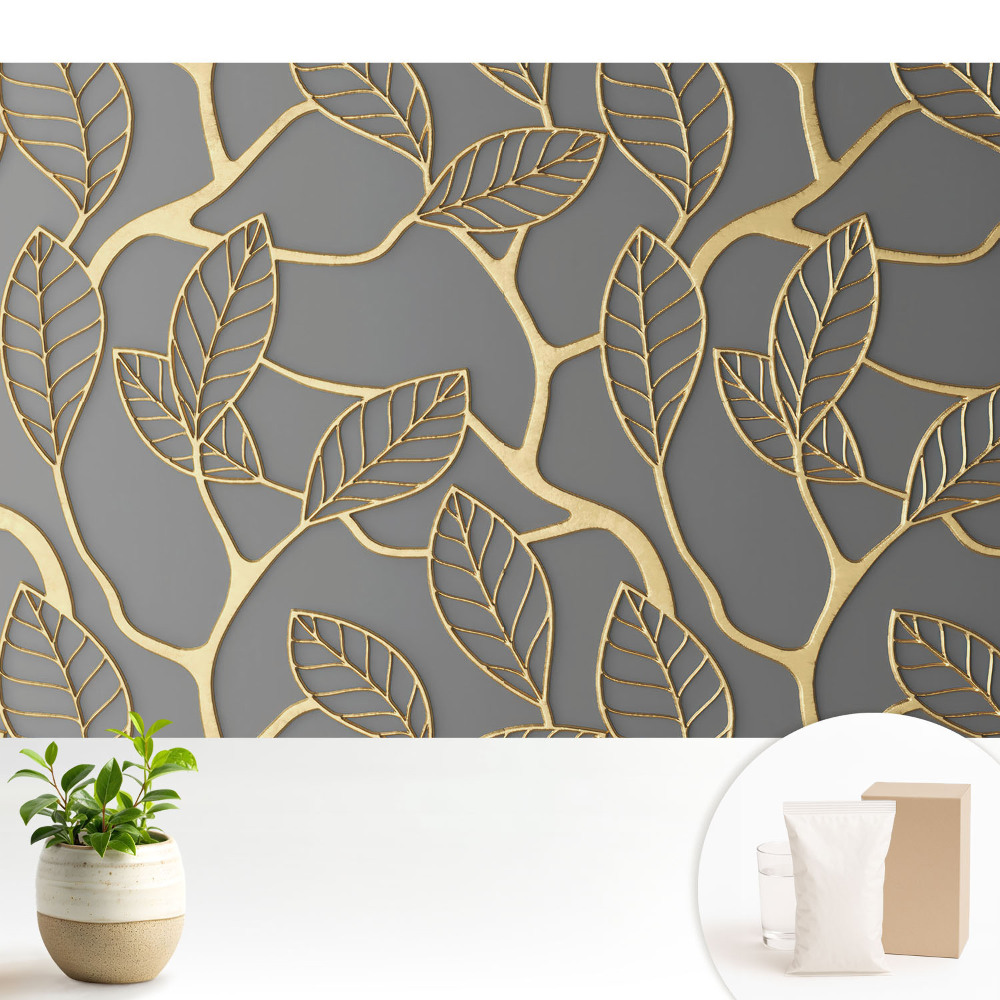 Luxusná tapeta Listy na sivom pozadí, jemný vzor
