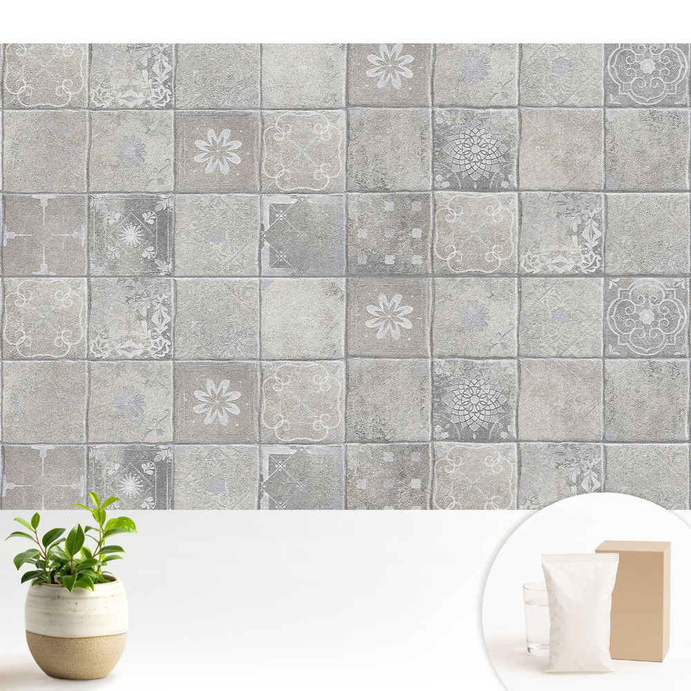 Tapeta Štýlové dlaždice v odtieňoch sivej a béžovej