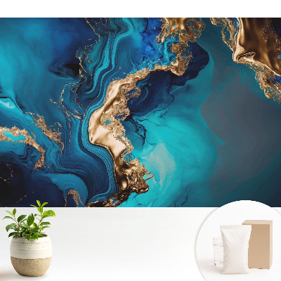 Tapeta na stenu s abstraktnou kombináciou modrej a žltej