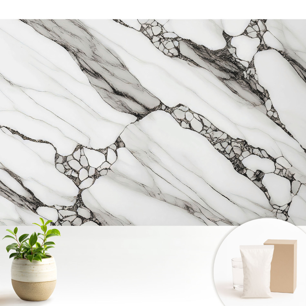 Tapeta na stenu Čierne žily na bielom kamennom pozadí
