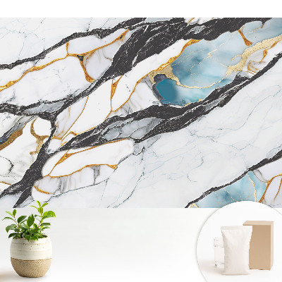 Tapeta do obývačky s motívom čierneho a modrého mramoru