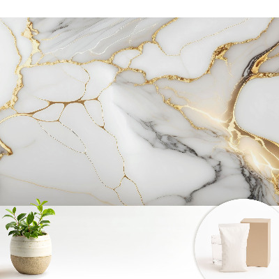 Tapeta do obývačky so štýlovým mramorovým vzorom a žltými akcentmi