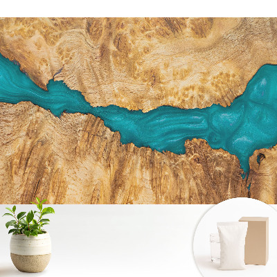 Tapeta na stenu Modrá živica a prírodné drevo