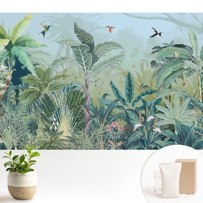 Tapeta do obývačky s motívom exotickej džungle a bohatou zeleňou