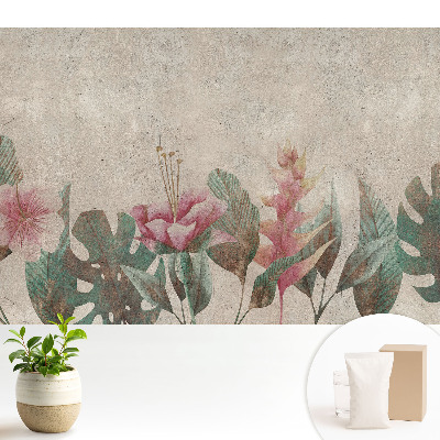 Tapeta do obývačky s pastelovými kvetmi a listami v vintage štýle