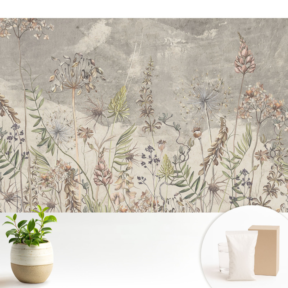 Tapeta do obývačky Rustikálne kvety na sivom pozadí