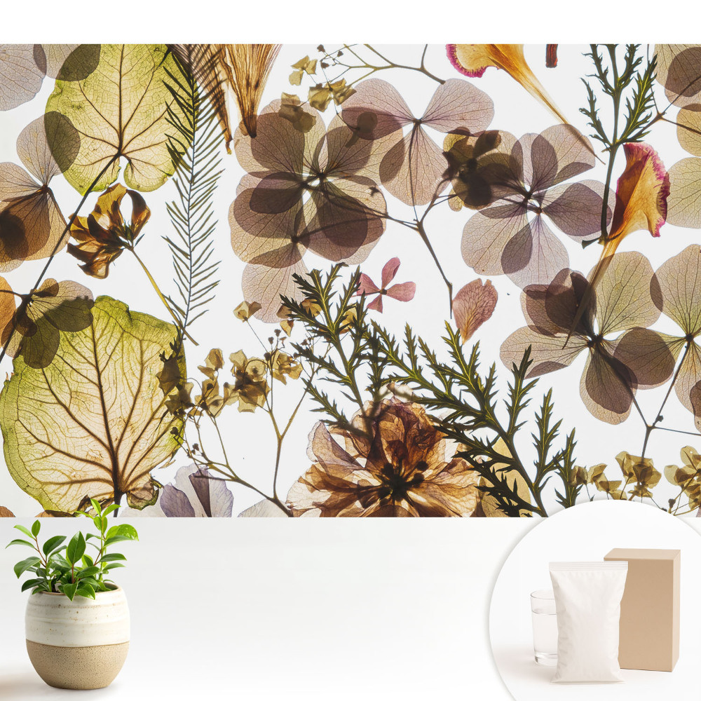 Luxusná tapeta Sušené listy a kvety v boho štýle