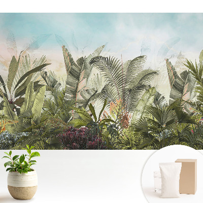 Tapeta s exotickým pastelovým motívom džungle