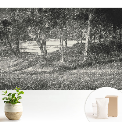 Luxusná tapeta s motívom krajiny so stromom a riekou vyjadrujúca pokoj a harmóniu