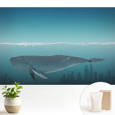Luxusná tapeta Veľryba a mesto pri západe slnka