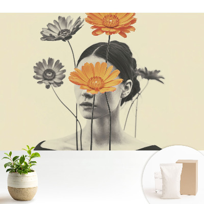 Luxusná tapeta s motívom kvetov a tváre v surrealistickom štýle