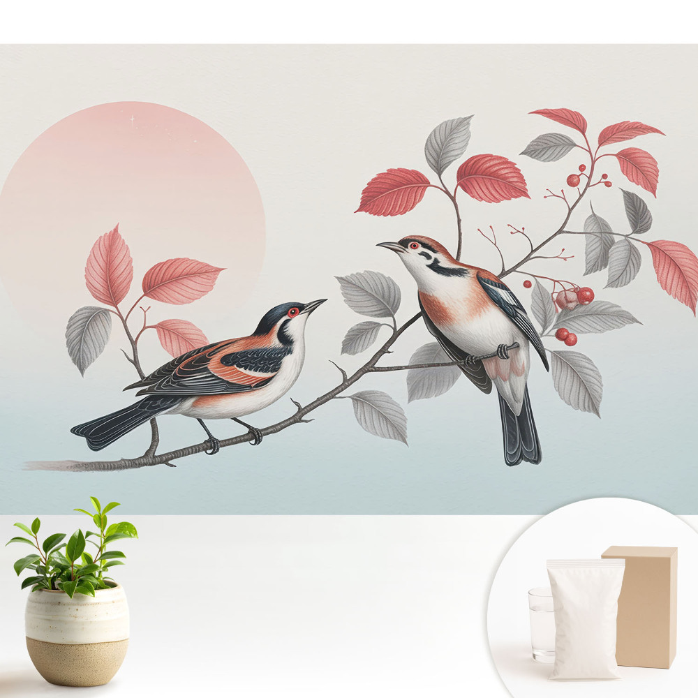 Luxusná tapeta Vtáky na konári, harmonická kompozícia