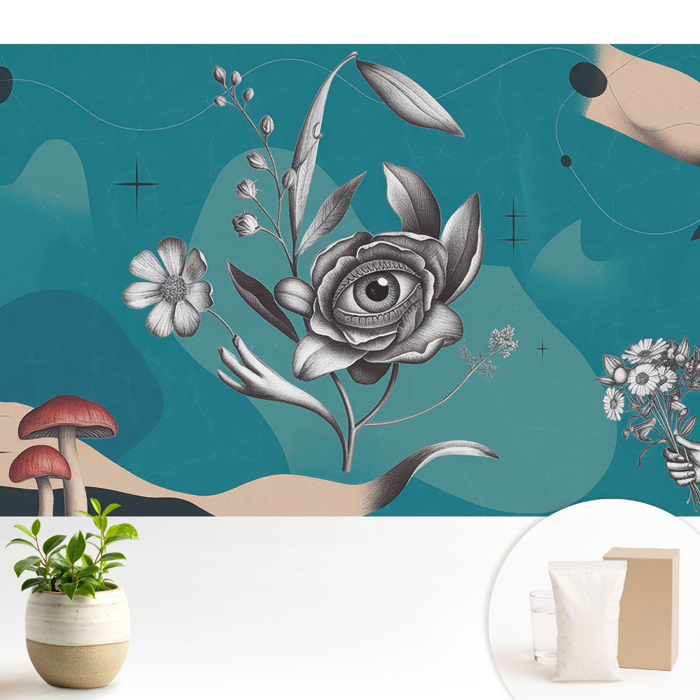 Luxusná tapeta Surrealistická koláž s kvetmi.