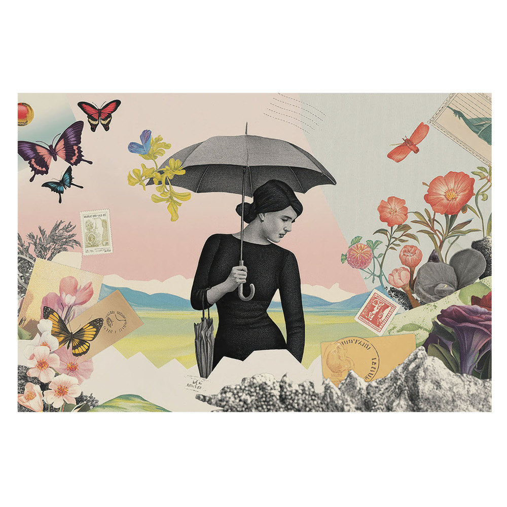 Luxusná tapeta s farebnou kolážou v štýle retro surrealizmu