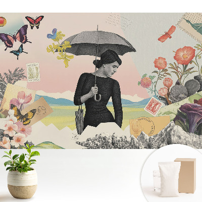 Luxusná tapeta s farebnou kolážou v štýle retro surrealizmu