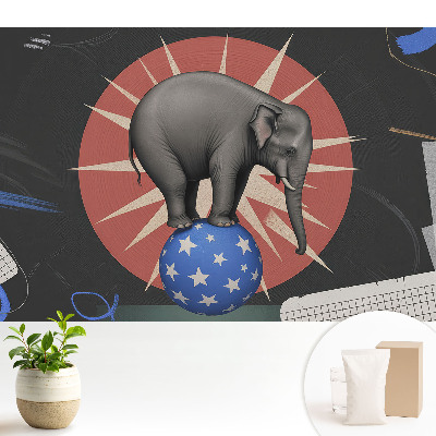 Tapeta s motívom slona na lopte v retro štýle