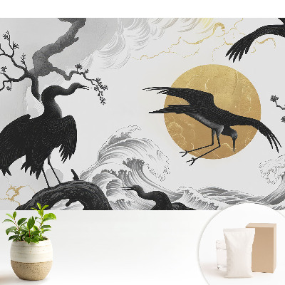 Tapeta na stenu Minimalistické vtáky a vlny s kruhom