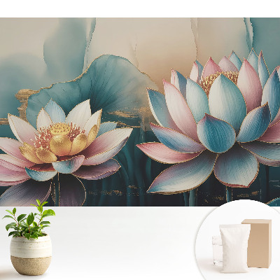 Tapeta na stenu s jemným motívom lotosových kvetov v abstraktnom štýle