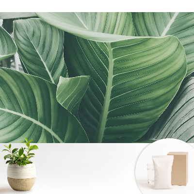 Luxusná tapeta so vzorom zelených listov evokujúca prírodnú harmóniu a moderný štýl