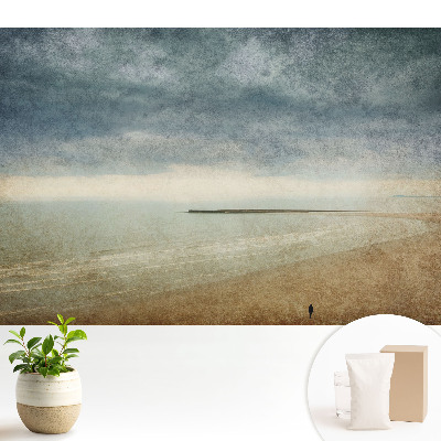 Tapeta na stenu s motívom pobrežia pri západe slnka v retro štýle s atmosférickým nádychom