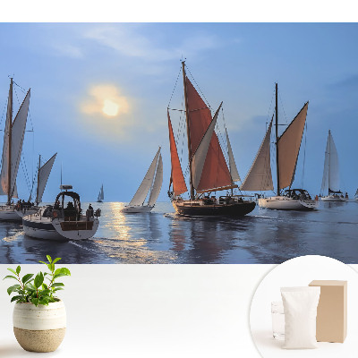 Tapeta na stenu Jachty a západ slnka na pokojnom mori