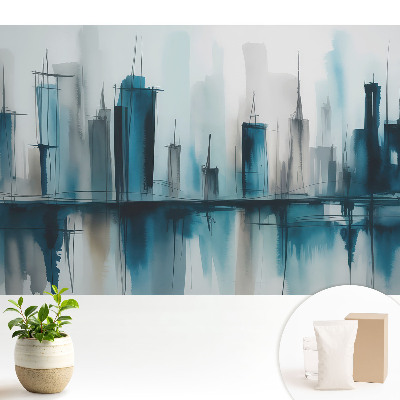 Tapeta s motívom mesta v akvarelovom štýle so svetlou pokojnú atmosférou pre moderný interiér