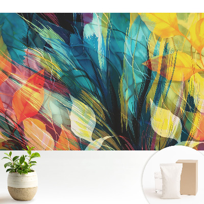 Tapeta do obývačky s farebným abstraktným motívom listov