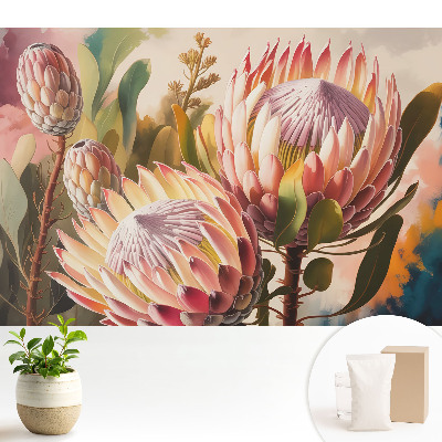 Luxusná tapeta s motívom protea kvetov v pastelových farbách