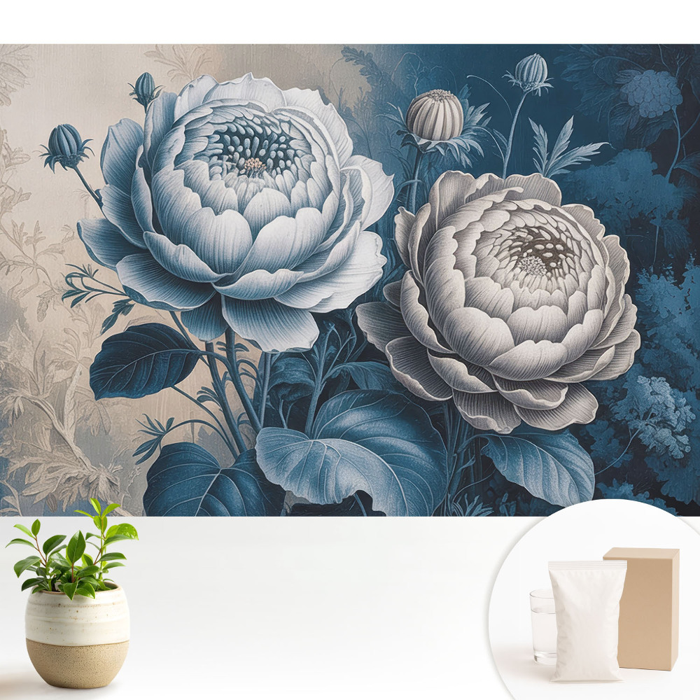 Tapeta Kvety v odtieňoch modrej a sivej