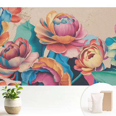 Tapeta na stenu s motívom energických retro kvetov