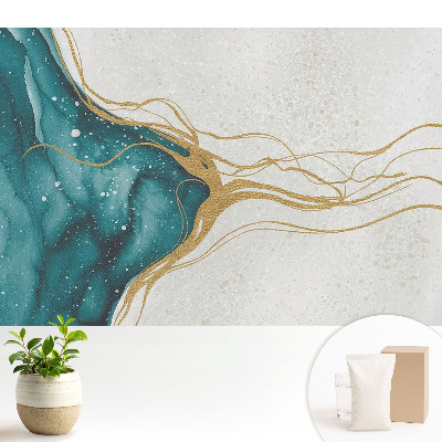 Tapeta do obývačky s abstraktným vzorom v tyrkysovej a žltej farbe